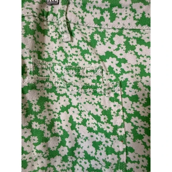 BDG Urban Outfitters Green White Daisy Floral Wide Leg Pants High Rise Button 26 - Picture 11 of 13